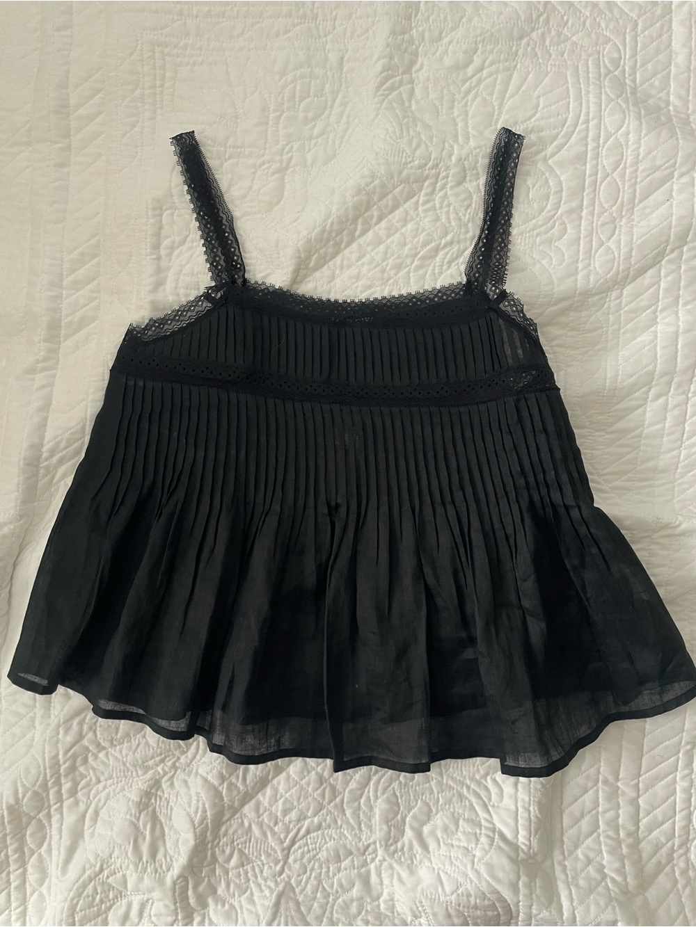 NWT J. Crew Ramie Lace Trim Tank Black - Picture 2 of 5